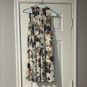 Floral Sleeveless Dress - Cream and Blue